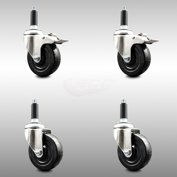 Service Caster 4 Inch 316SS Soft Rubber Swivel 3/4 Inch Stem Caster Lock Brake SCC, 2PK SCC-SS316TTLEX20S414-SRS-2-S-2-34 - main